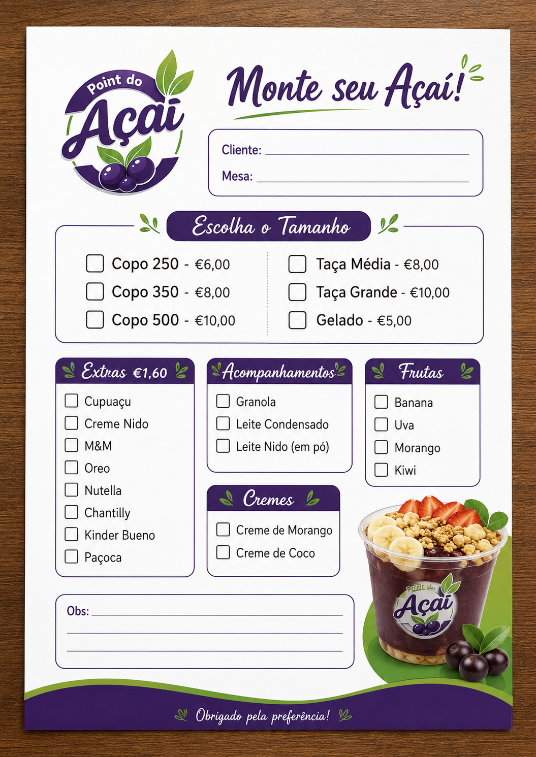 Formulário Monte seu Açaí